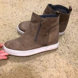 High top brown suede sneakers